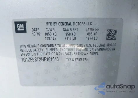 2017 Chevrolet Malibu 1Lt z USA, uszkodzony, nr VIN 1G1ZE5ST2HF161643